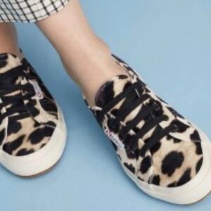 Superga Velvet Leopard Sneakers Anthropologie Black White Size 6